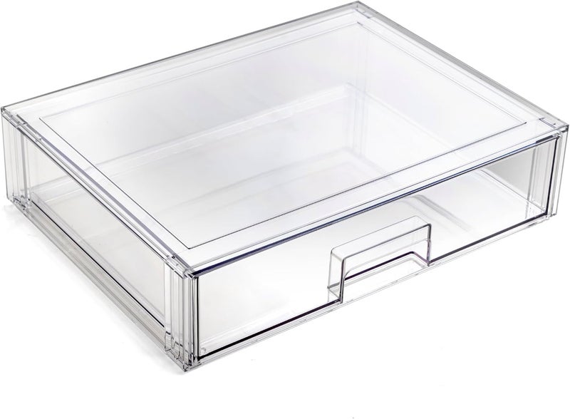 BINO | Stackable Storage Drawers, Shallow X-Large - Clear | THE CRATE COLLECTION | Storage Bins With Drawers Bathroom Organizers and Storage Organization and Storage Under Sink Organizer Vanity Home - Image 1